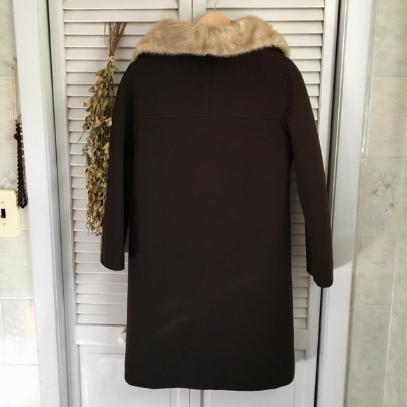 {Vintage} Fur Collar 60's Style Wool Button Coat 4 - Picture 3 of 8